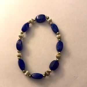 Blue and silver stretchy beaded bracelet